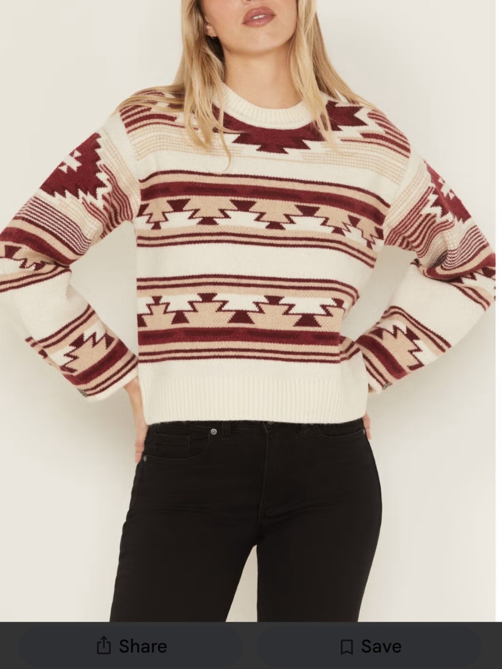 Ariat Cream and Burgundy Aztec Crewneck Sweater